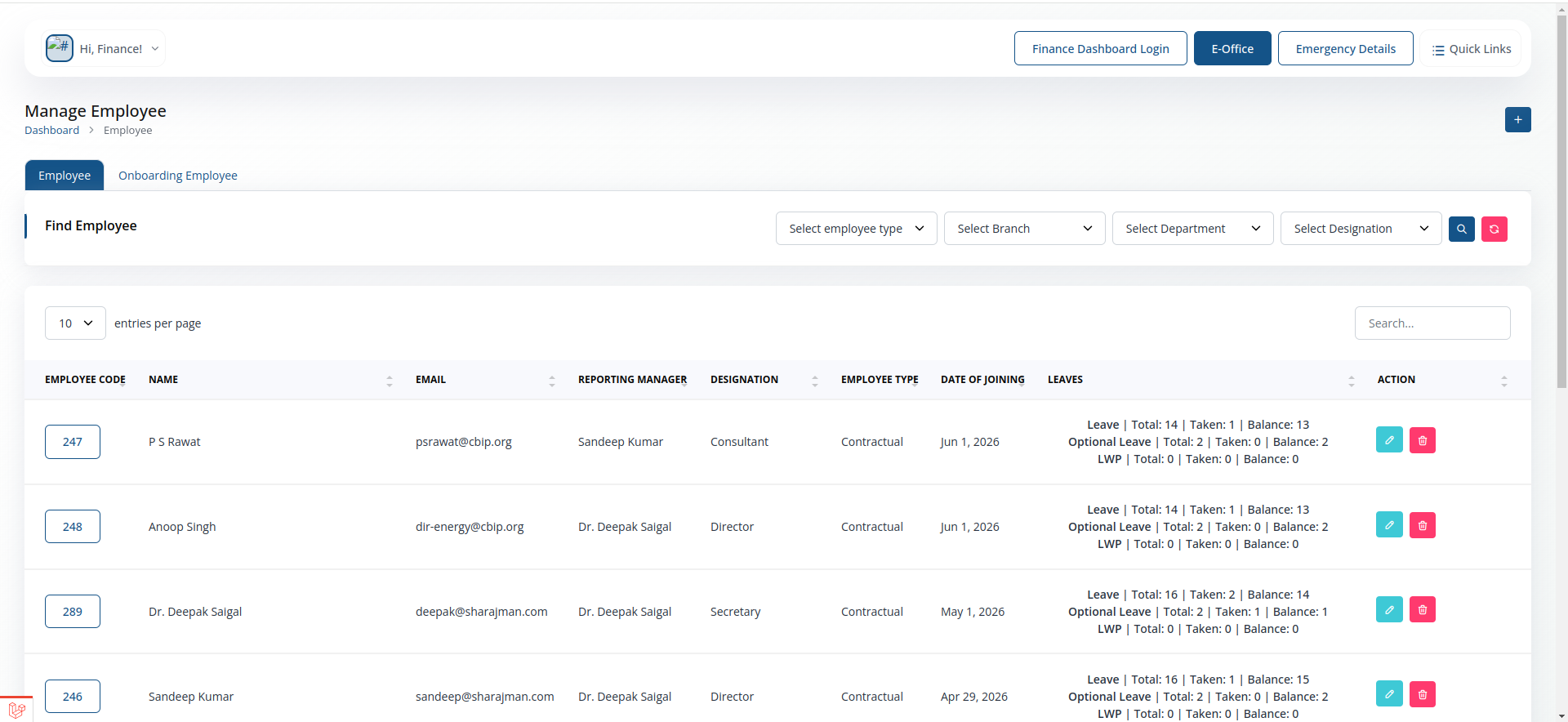 Employee screenshot