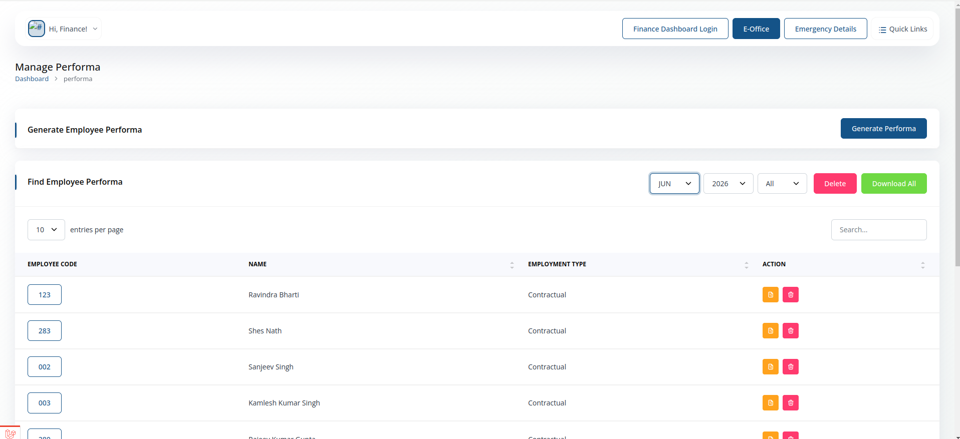 Performa screenshot