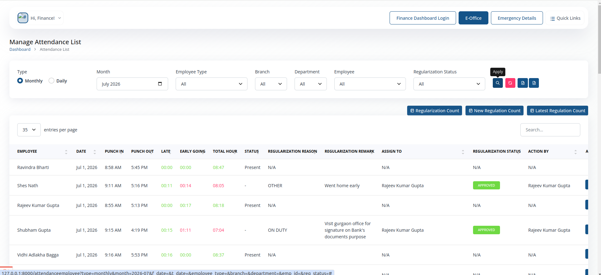 Manage Attendance screenshot