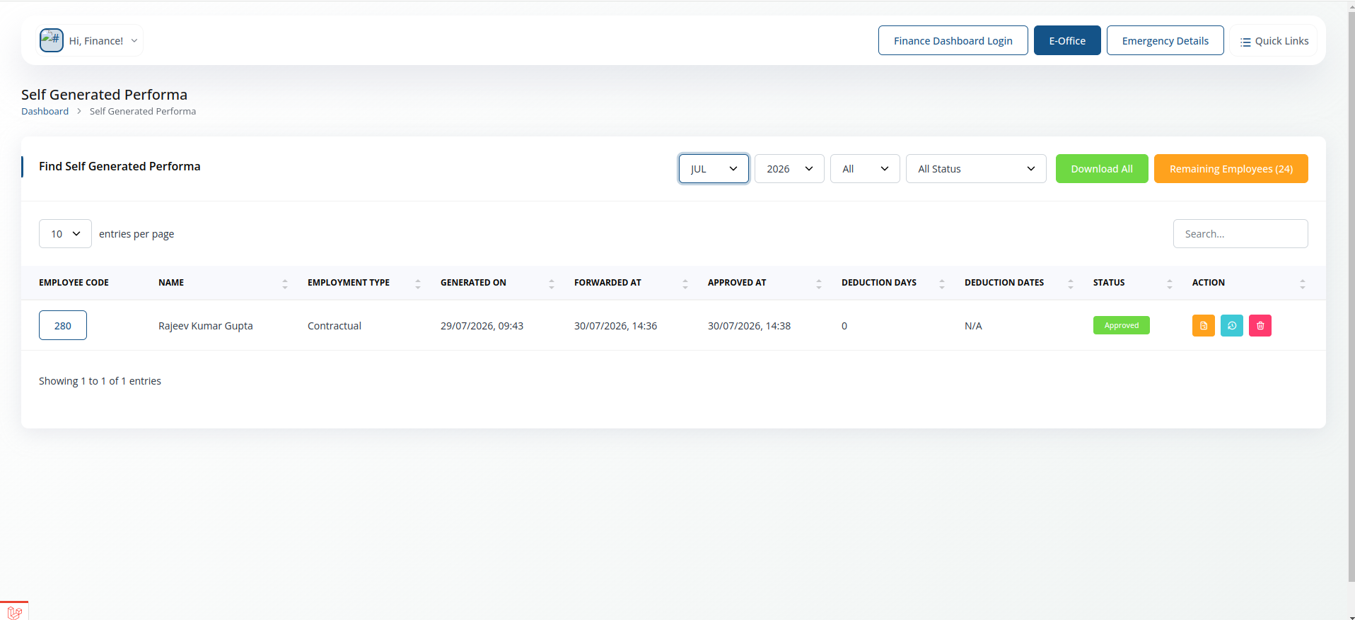 Self Generated Performa screenshot