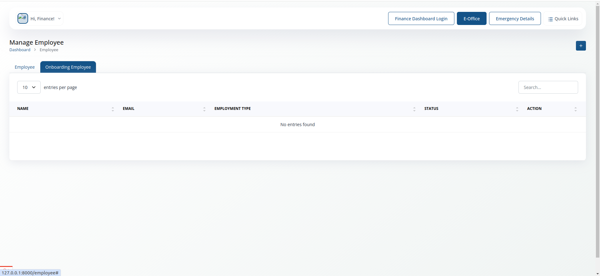 Onboarding Employee screenshot