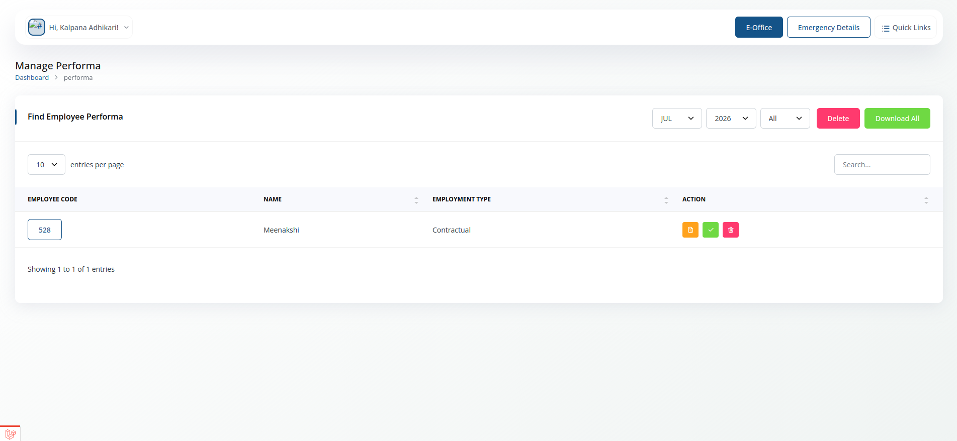 Performa ->For Approval screenshot