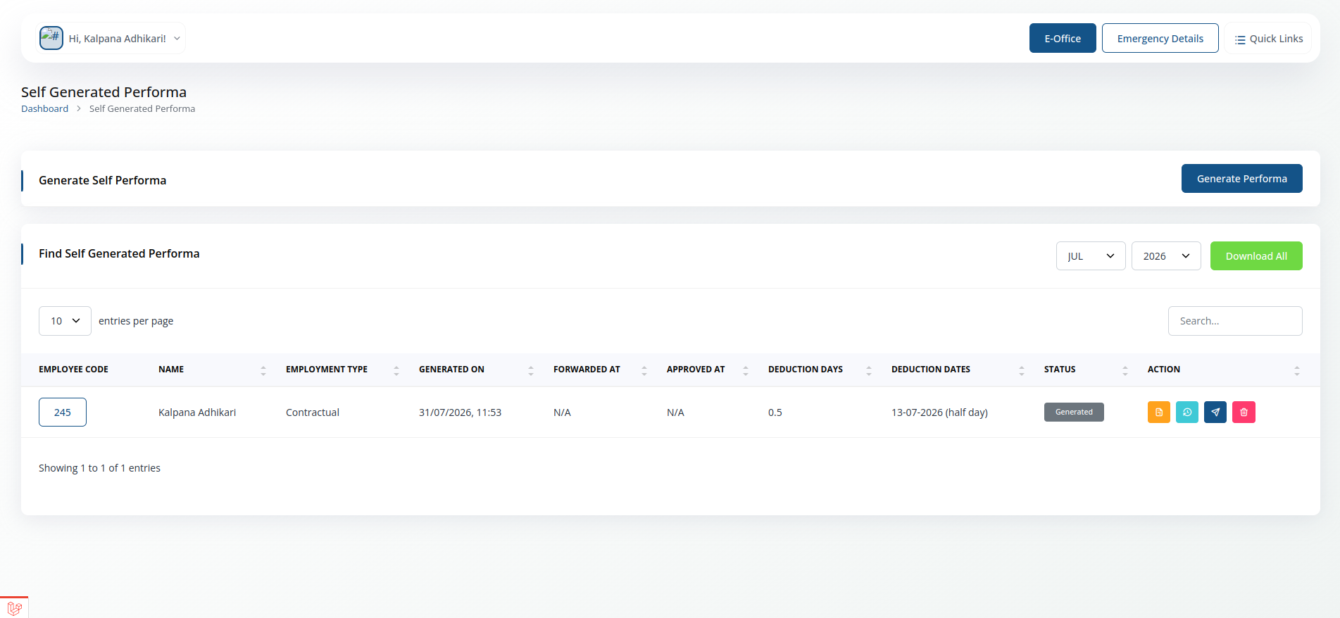 Performa ->Self screenshot